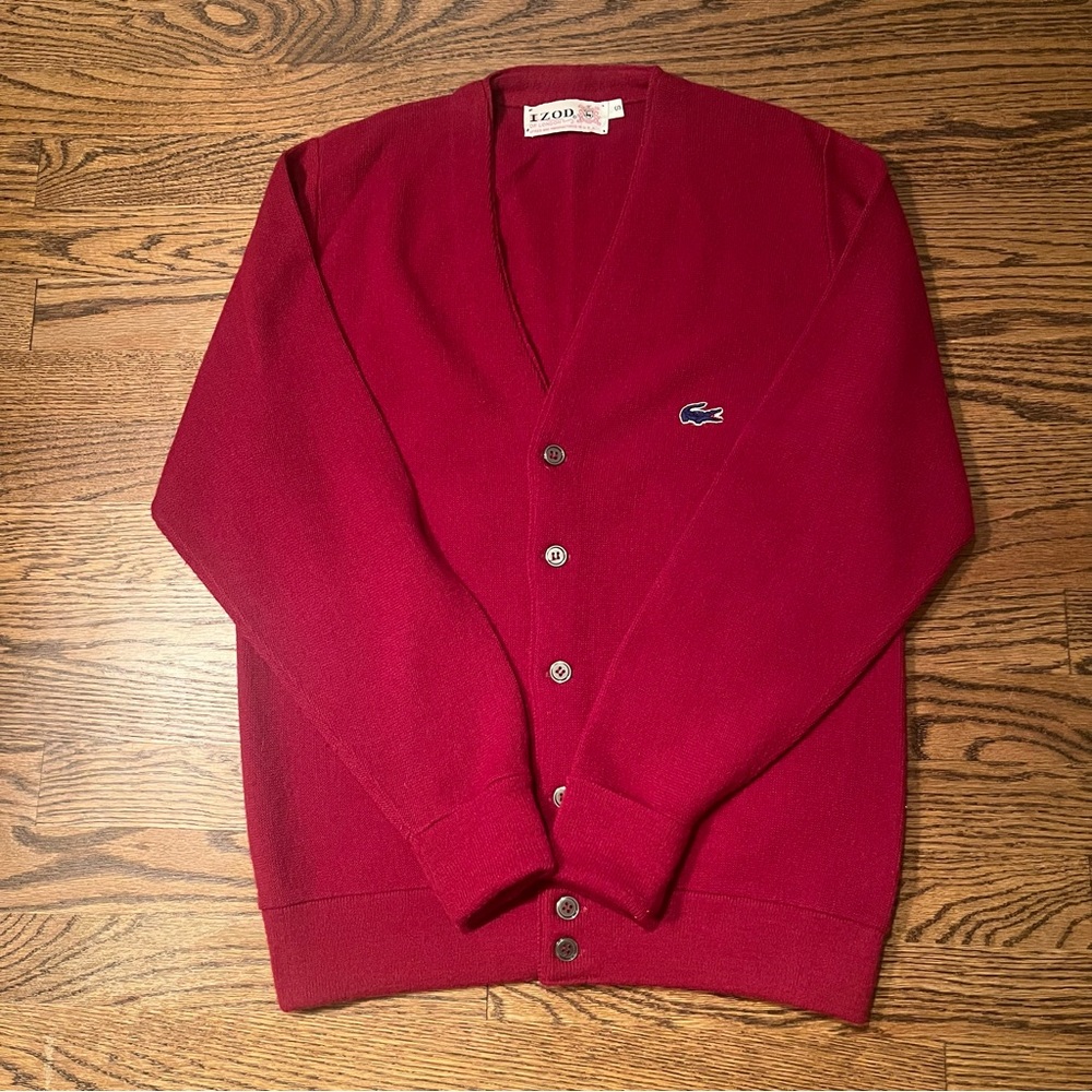 Vintage Izod Lacoste 1960s Grandpa Cardigan V-Neck Sweater Red - Men's Small